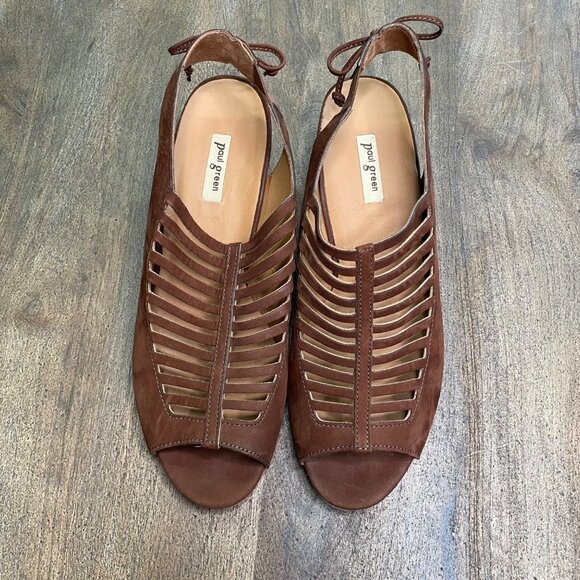 Paul Green Brown Suede Sandals‎ Heels Size US 6.5 Open Toe Neutral Versatile EUC - Picture 3 of 9